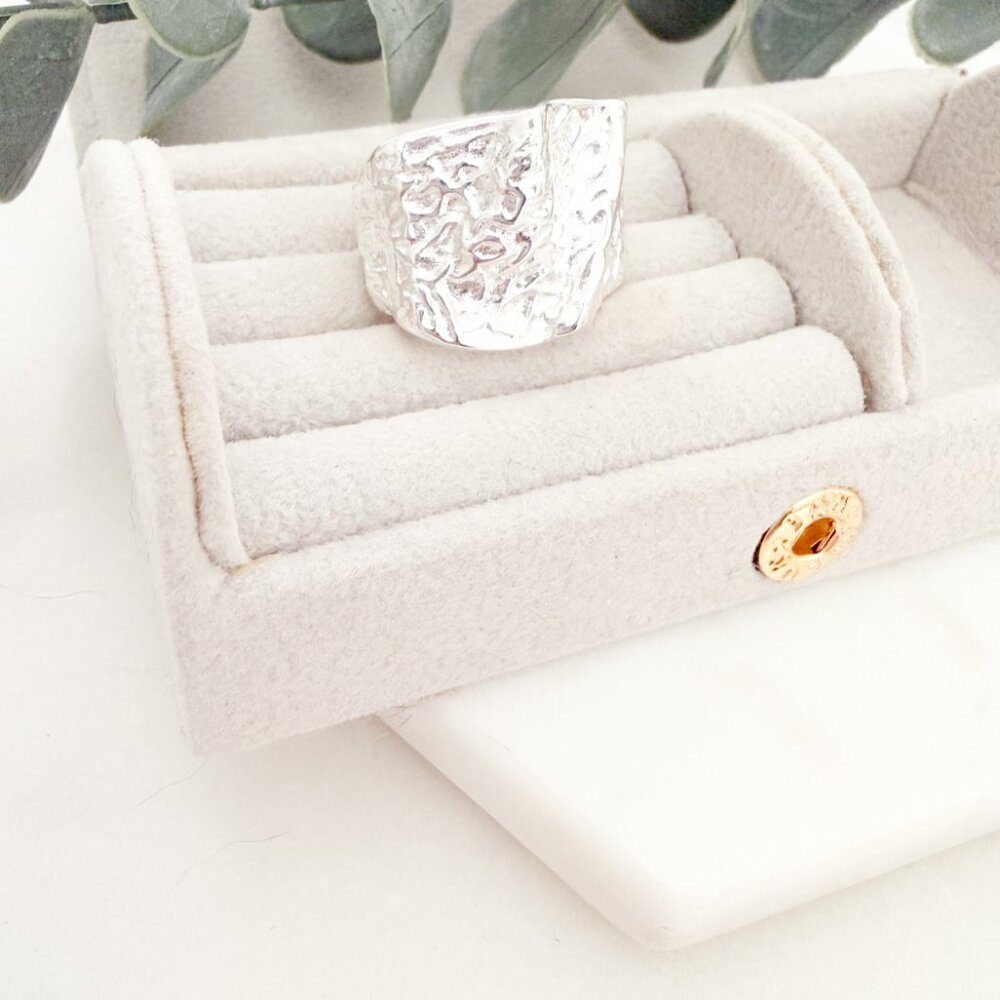 925 Sterling Silver Chunky Ring Irregular Geometric Ring Textured Statement Ring - Picture 4 of 11